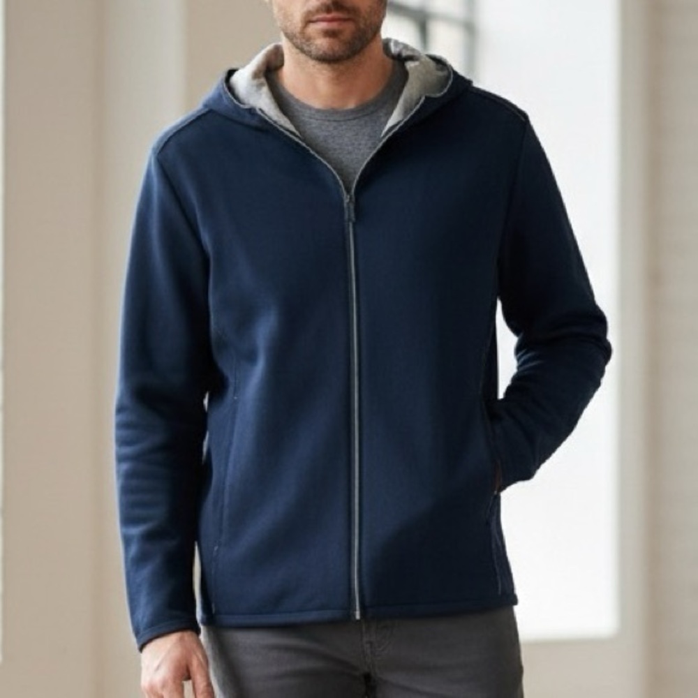 PHIL PETTER Navy Blue Double-Face Full-Zip Knit Hoodie Jacket